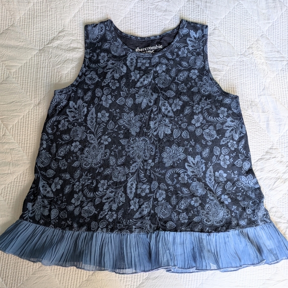 NWOT Abercrombie Kids Blue Floral Top With Chiffon Ruffle Size 15/16(Bust 32/34) - Picture 5 of 9